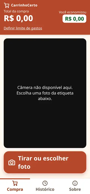 Câmera lendo o preço
