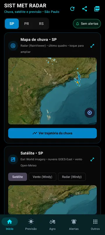 Início com mapa de chuva e satélite